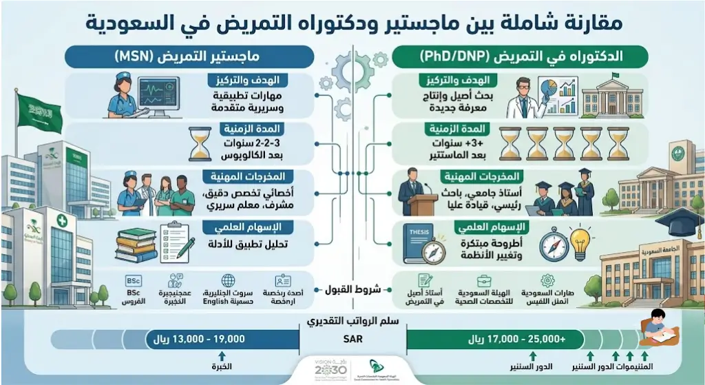 الفرق بين ماجستير ودكتوراه التمريض في السعودية والرواتب