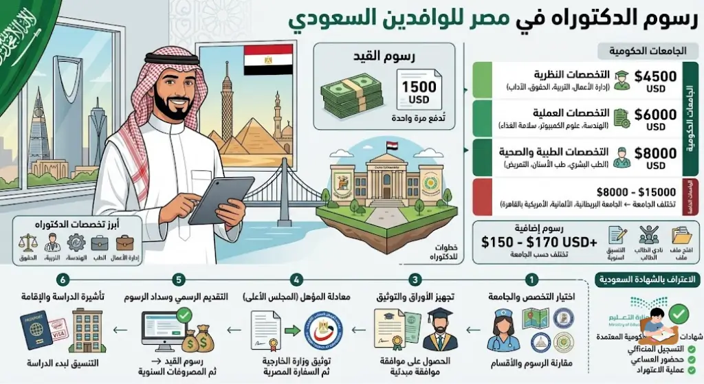 تكلفة ورسوم دراسة الدكتوراه في مصر للوافدين بالتفصيل
