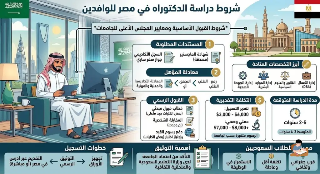 شروط وإجراءات دراسة الدكتوراه في مصر للوافدين بالتفصيل
