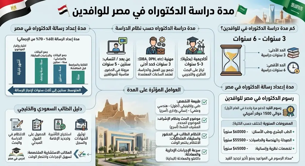 مدة دراسة الدكتوراه في مصر للوافدين والسعوديين بالتفصيل