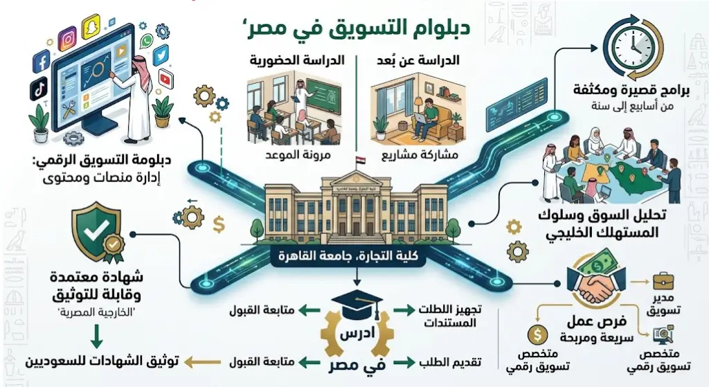 دبلومة التسويق في مصر للسعوديين الأسباب والأنواع والتكلفة