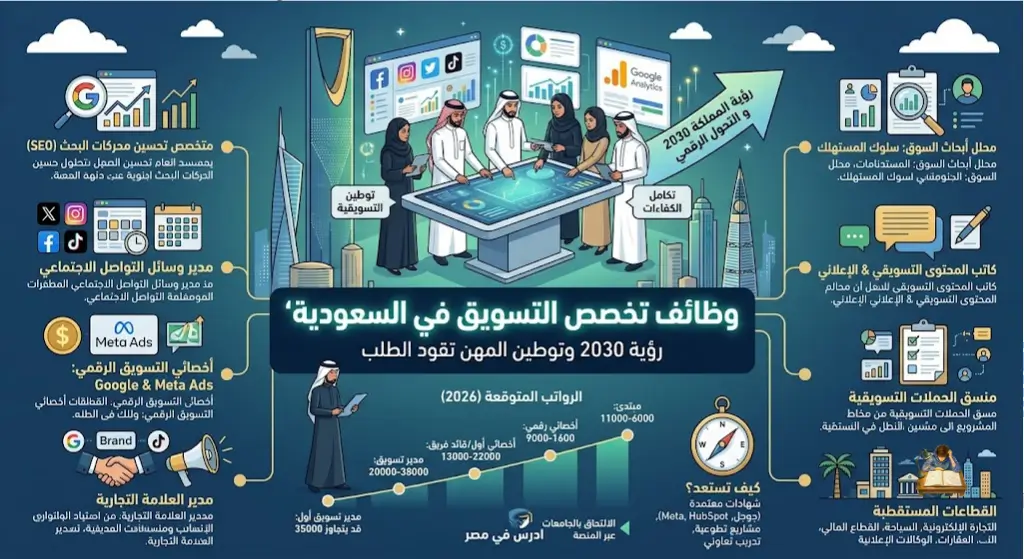 وظائف تخصص التسويق في السعودية المجالات والرواتب والمهارات