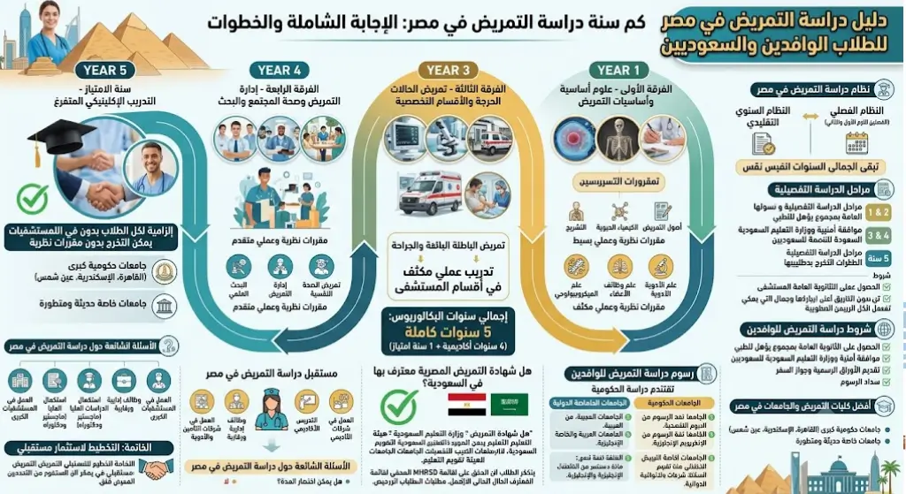 كم سنة دراسة التمريض في مصر للوافدين والسعوديين الشامل 2026