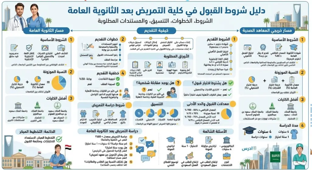 شروط القبول في كلية التمريض بعد الثانوية العامة 2026