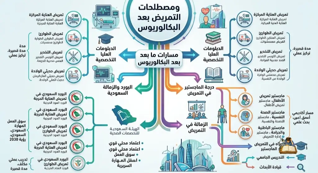 تخصصات التمريض بعد البكالوريوس دليل كافة المسارات والرواتب
