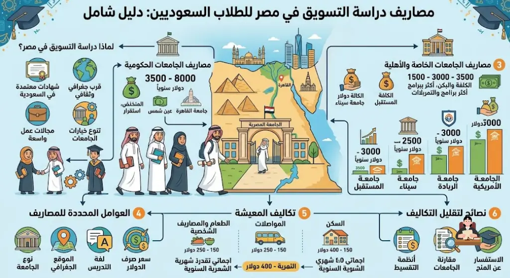 مصاريف دراسة التسويق في مصر للطلاب السعوديين دليل شامل