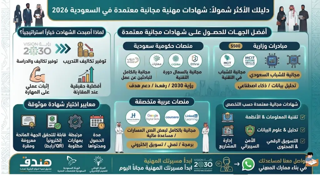 شهادات مهنية مجانية معتمدة الدليل الأكثر شمولا 2026