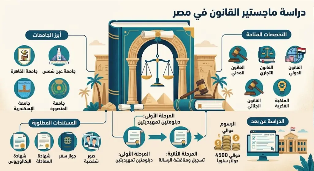 دراسة ماجستير القانون في مصر شروط القبول وتكاليف الجامعات