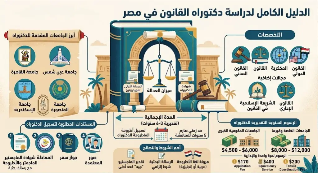 دراسة دكتوراه القانون في مصر شروط القبول ومدة الرسالة