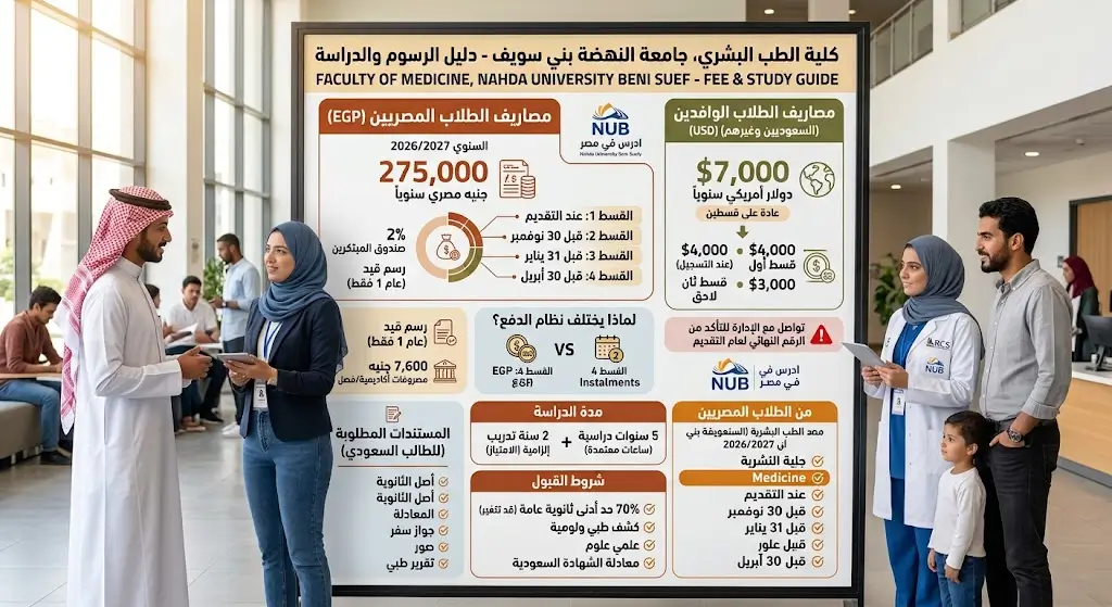 مصاريف جامعة النهضة بني سويف طب بشري للوافدين والمصريين