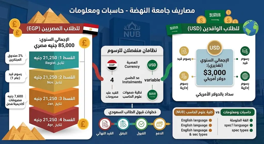 مصاريف جامعة النهضة حاسبات ومعلومات الرسوم وشروط التقديم