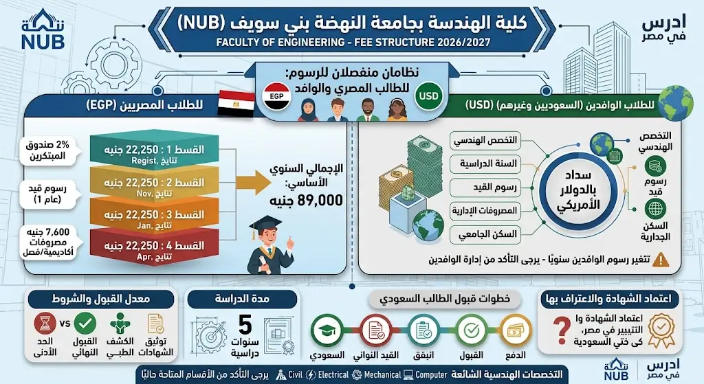 مصاريف جامعة النهضة كلية الهندسة الرسوم ونسب القبول