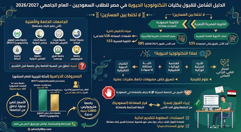 مجموع كلية التكنولوجيا الحيوية وشروط القبول والمصروفات