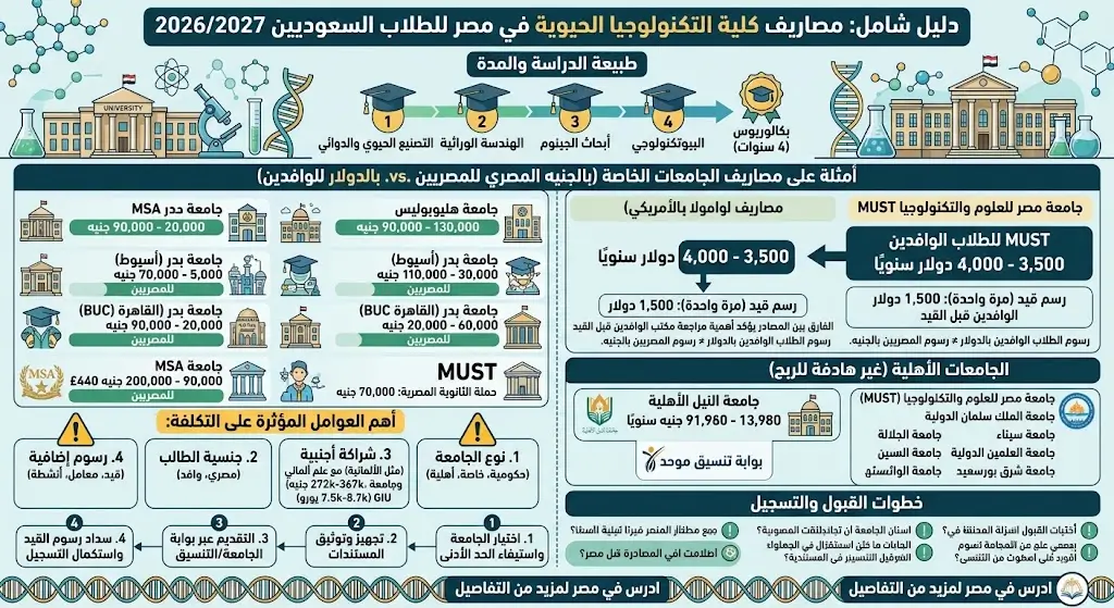 مصاريف كلية التكنولوجيا الحيوية للطلاب المصريين والوافدين
