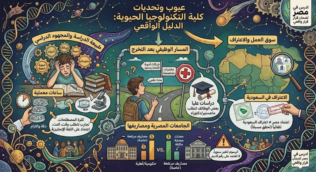 عيوب كلية التكنولوجيا الحيوية وتحديات الدراسة والعمل بمصر